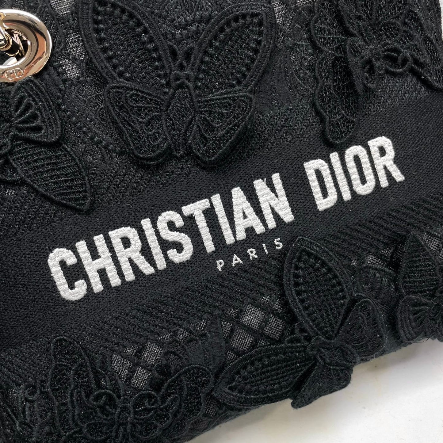 Dior Elegant Black Embroidered Canvas Handbag with Top Handle