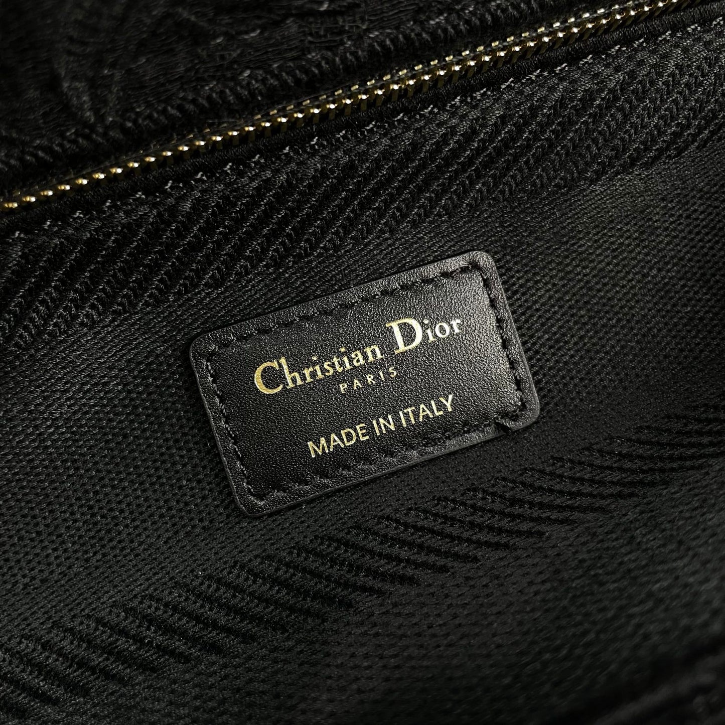 Dior Elegant Black Embroidered Floral Top Handle Handbag with Gold Charms