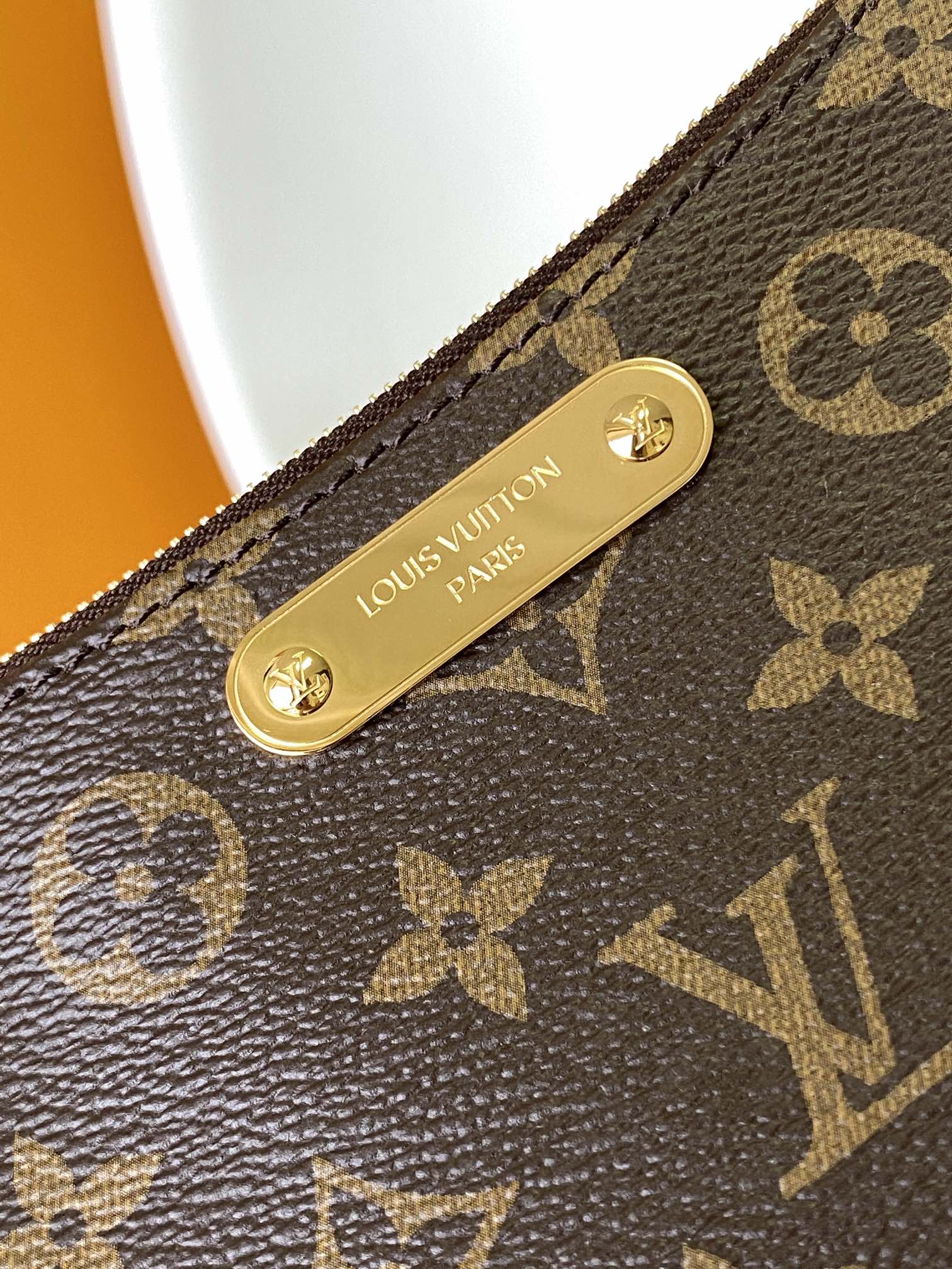 Louis Vuitton Classic Monogram Print Canvas Clutch Bag with Gold Chain Strap