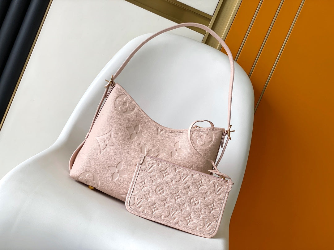 Louis Vuitton Minimalist Light Pink Leather Hobo Shoulder Bag for Women