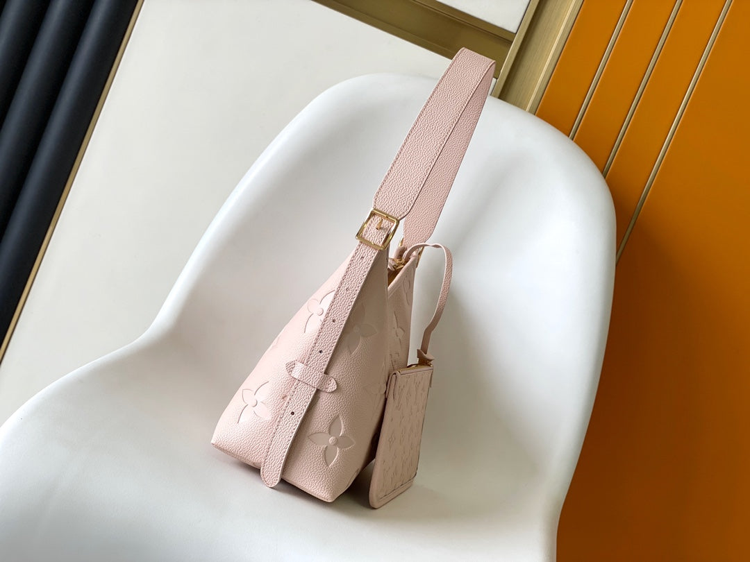 Louis Vuitton Minimalist Light Pink Leather Hobo Shoulder Bag for Women
