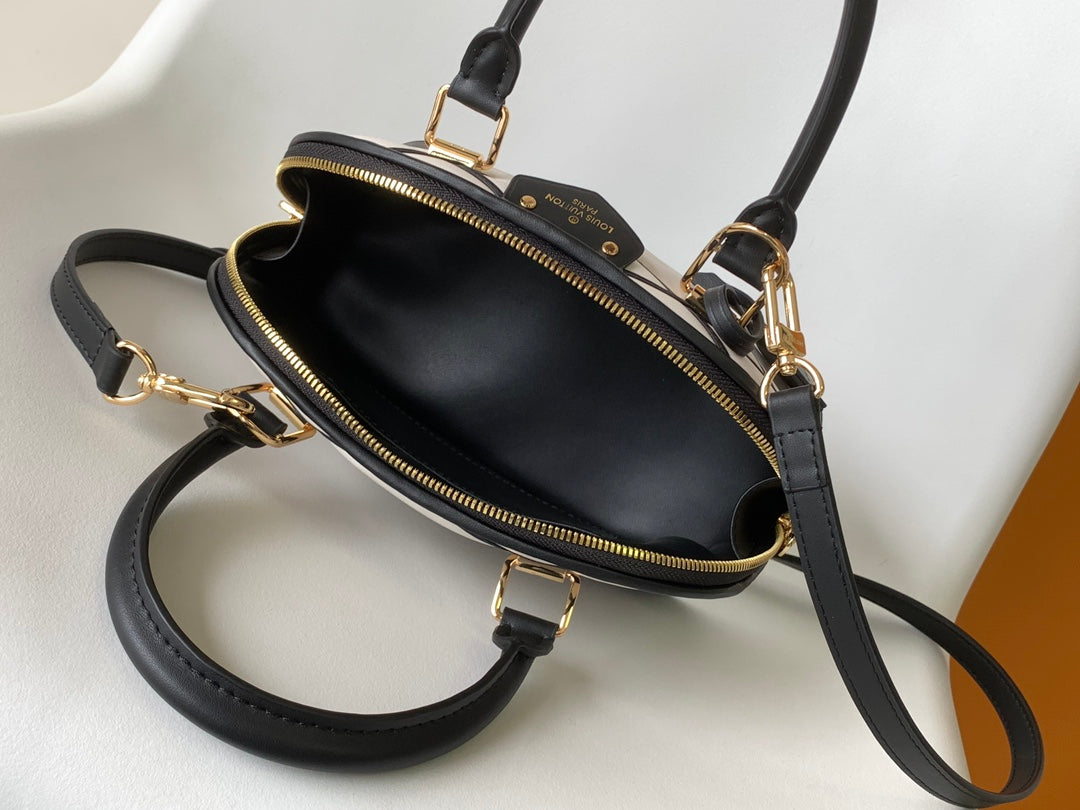 Louis Vuitton Elegant Black and White Diamond Lattice Dome Satchel Bag