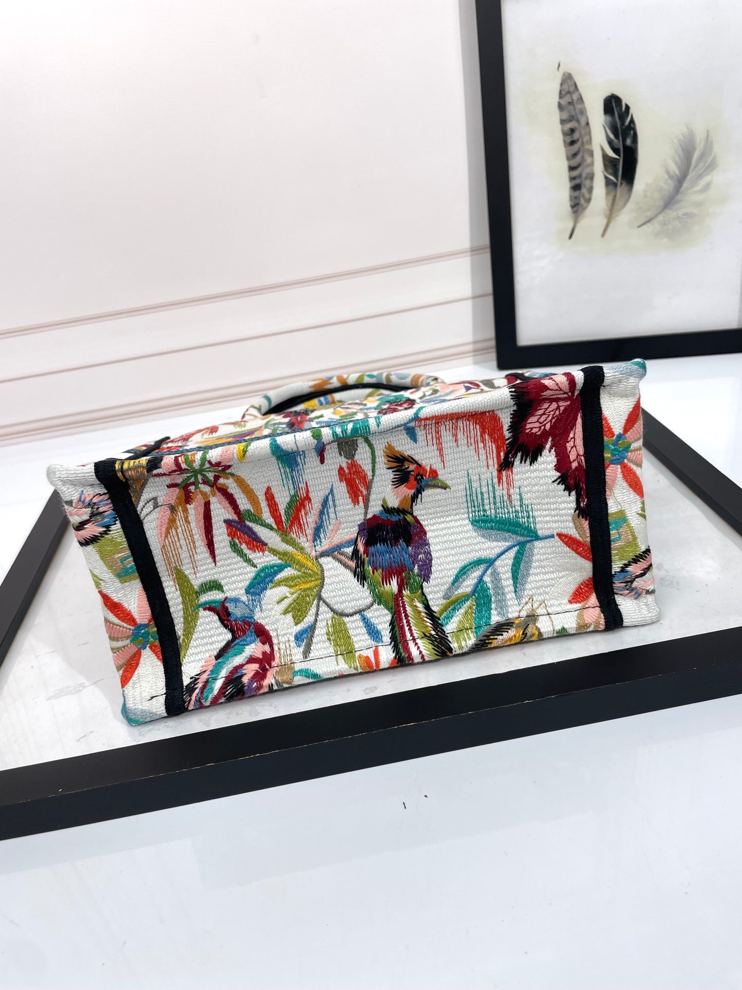 Dior Colorful Tropical Floral Print Canvas Top Handle Tote Bag
