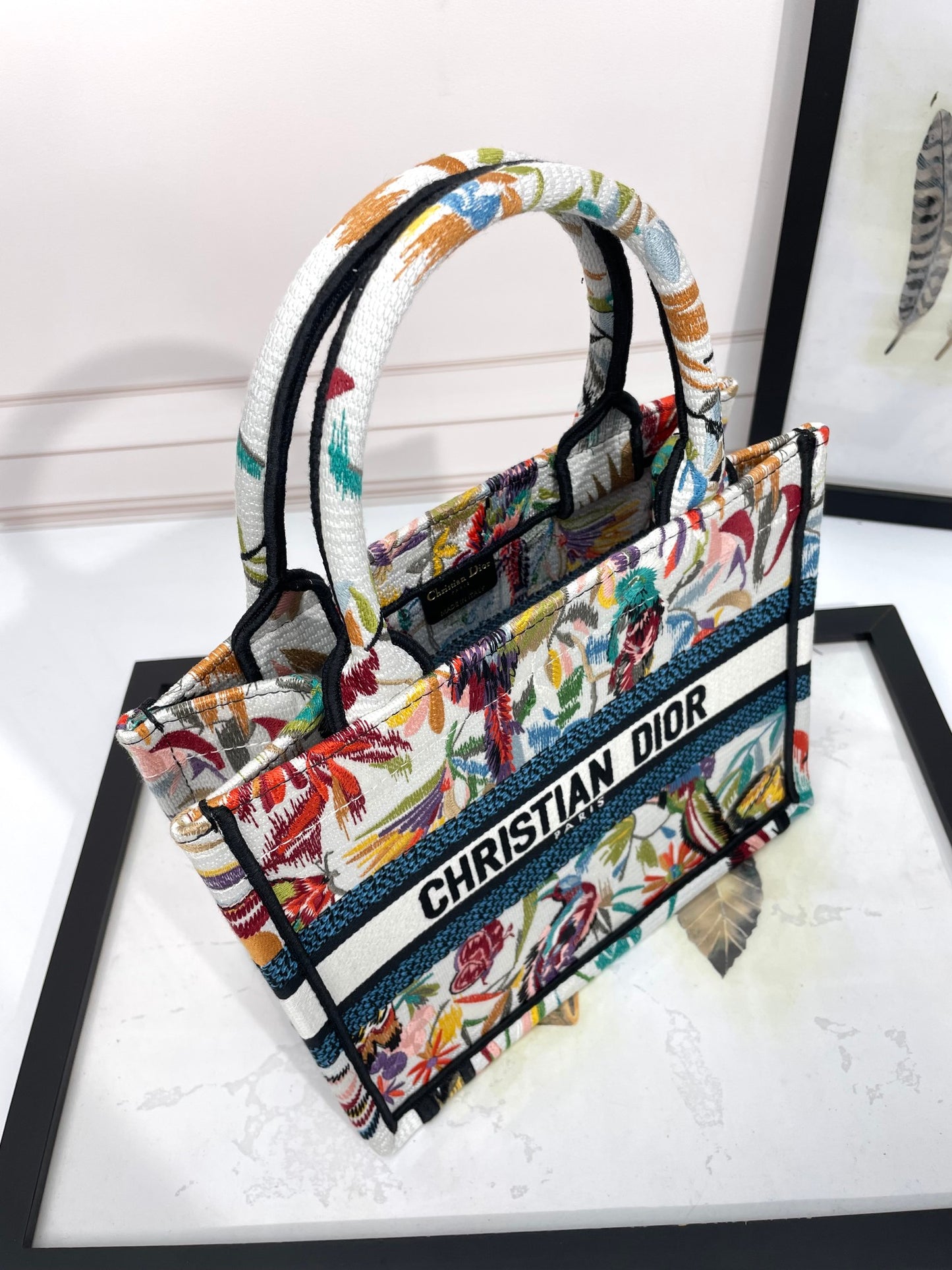 Christian Dior Mini Book Tote - Multicolor Floral Embroidered Canvas