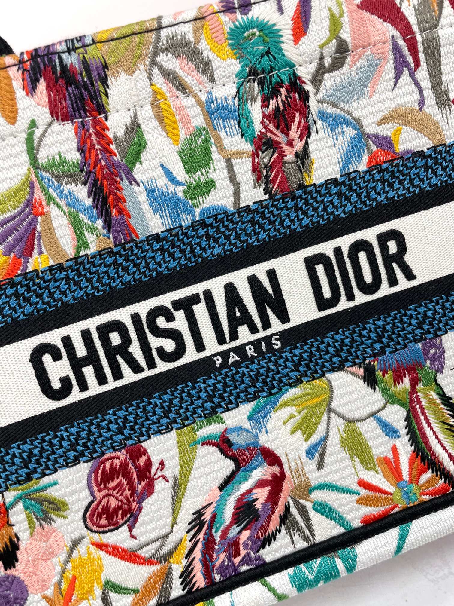 Dior Colorful Tropical Floral Canvas Tote Bag with Top Handles