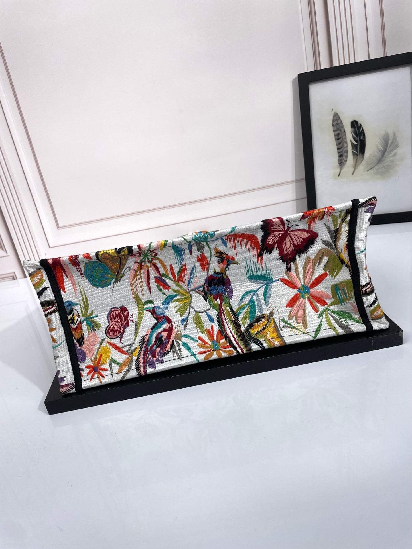 Dior Large Floral Butterfly Embroidered Canvas Tote Bag