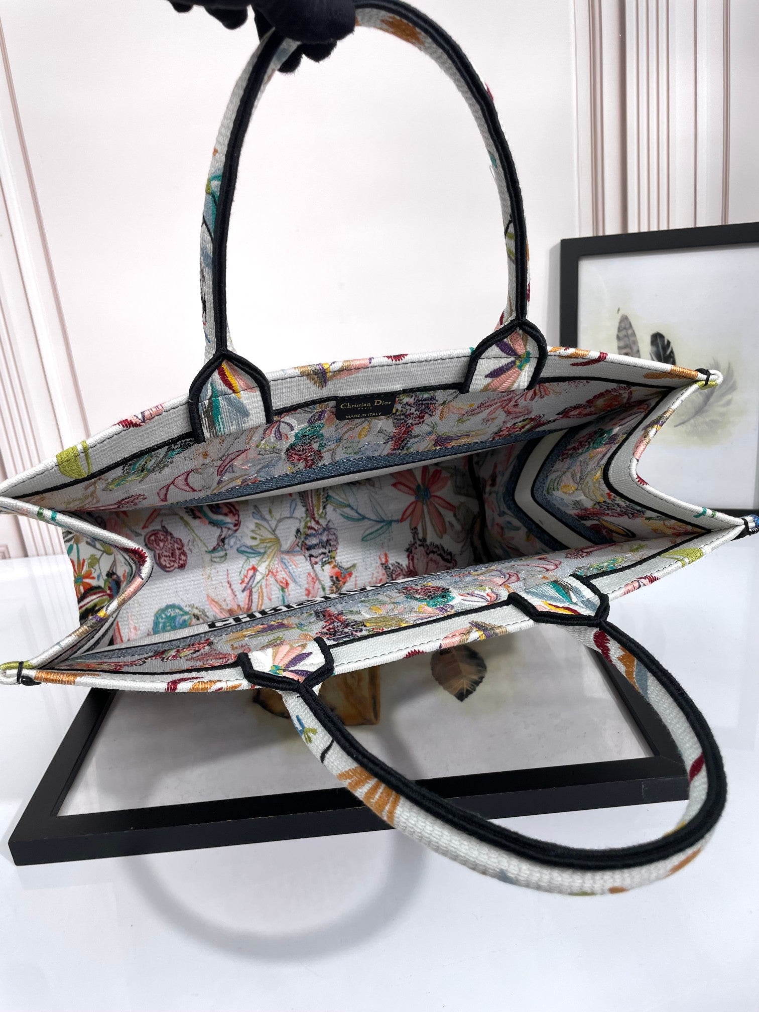Dior Colorful Floral Butterfly Embroidery Large Canvas Tote Bag
