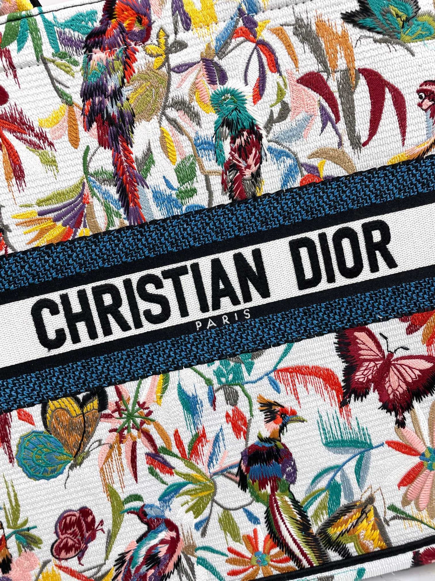 Dior Colorful Floral Butterfly Embroidery Large Canvas Tote Bag