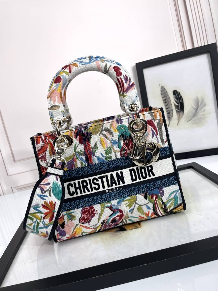 Dior Elegant Colorful Floral Print Top Handle Handbag with Strap