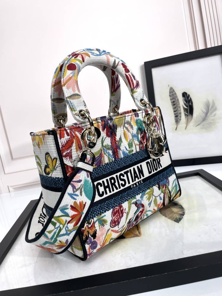 Dior Elegant Multicolor Floral Canvas Handbag with Matching Strap