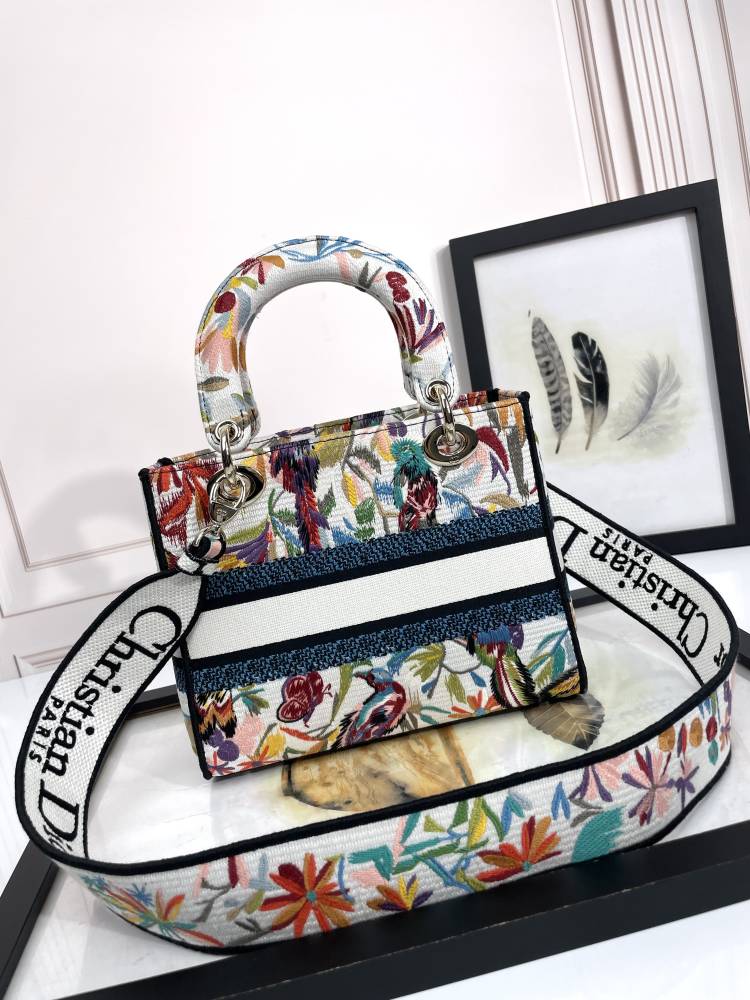 Dior Elegant Multicolor Floral Canvas Handbag with Matching Strap