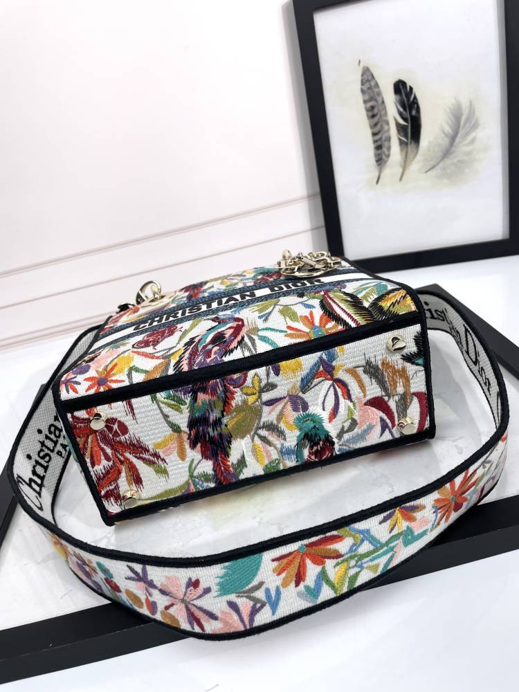 Dior Elegant Colorful Floral Print Top Handle Handbag with Strap