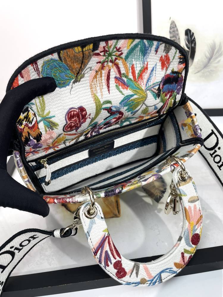 Dior Elegant Multicolor Floral Canvas Handbag with Matching Strap