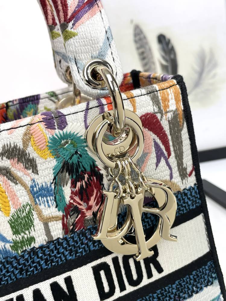 Dior Elegant Multicolor Floral Canvas Handbag with Matching Strap