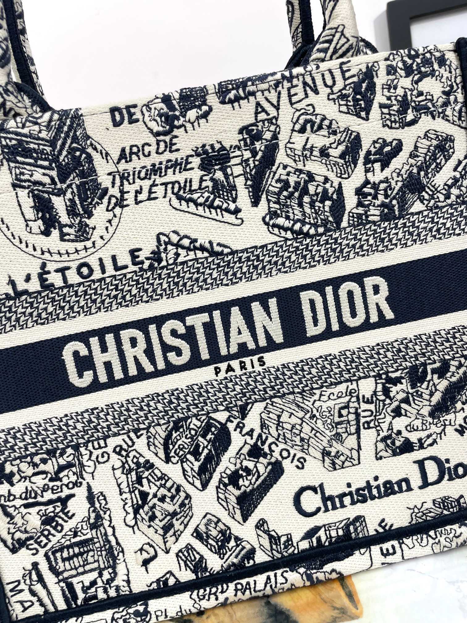 Dior Chic Vintage Black and White Map Print Canvas Tote Handbag