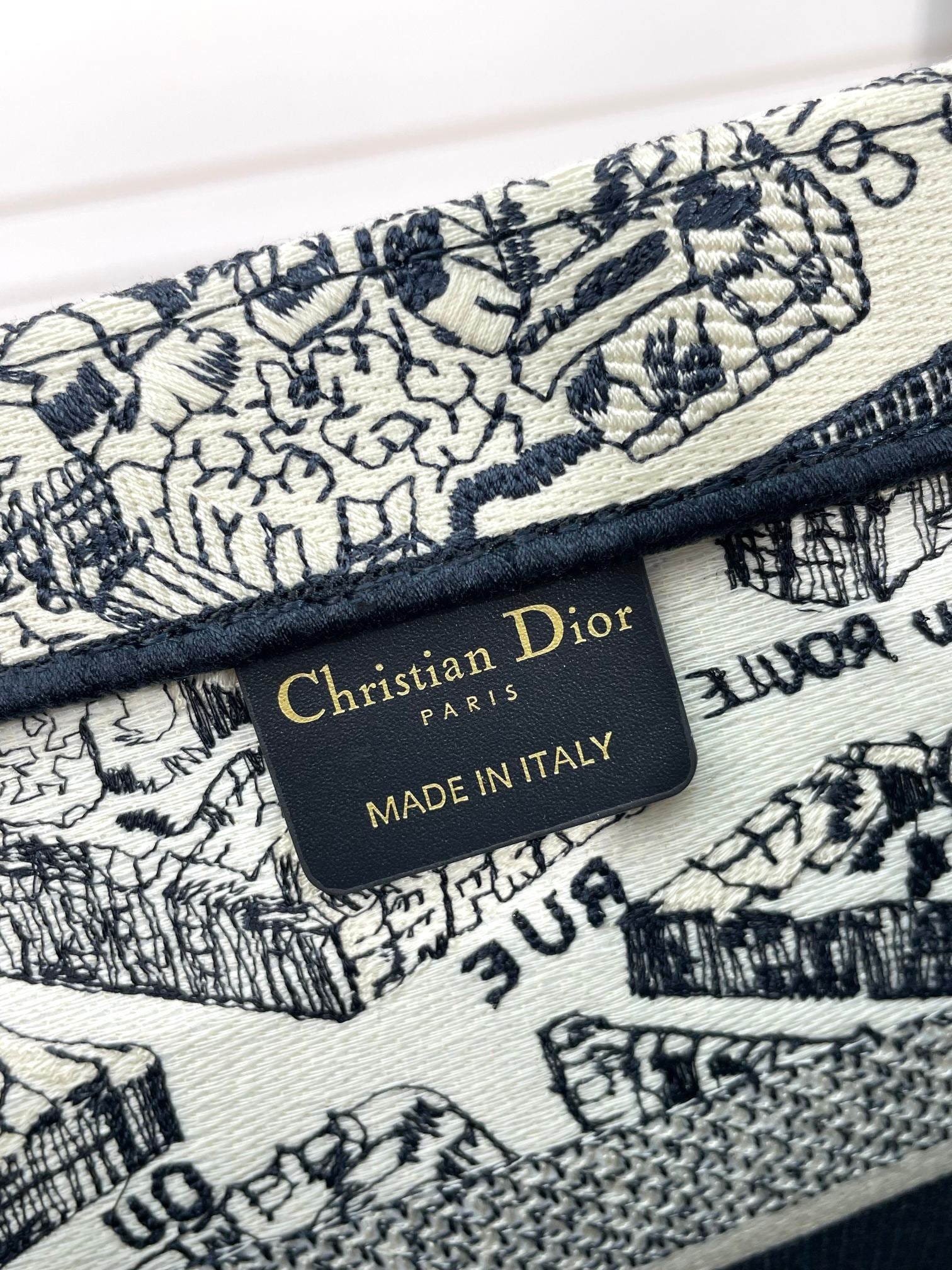 Dior Vintage Map Print Embroidered Canvas Tote Bag with Top Handles