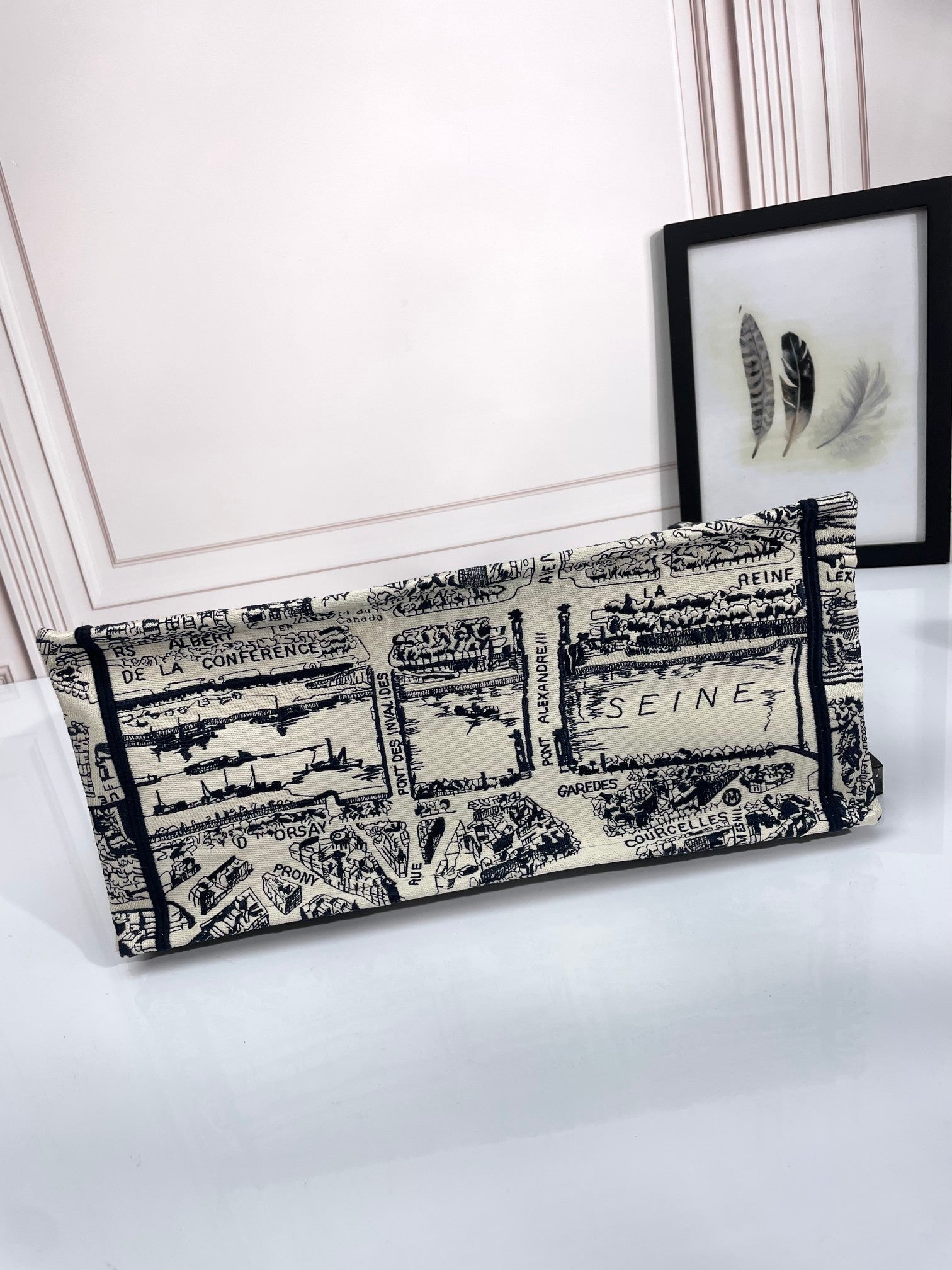 Dior Paris City Map Embroidered Canvas Tote Bag Large Travel Handbag