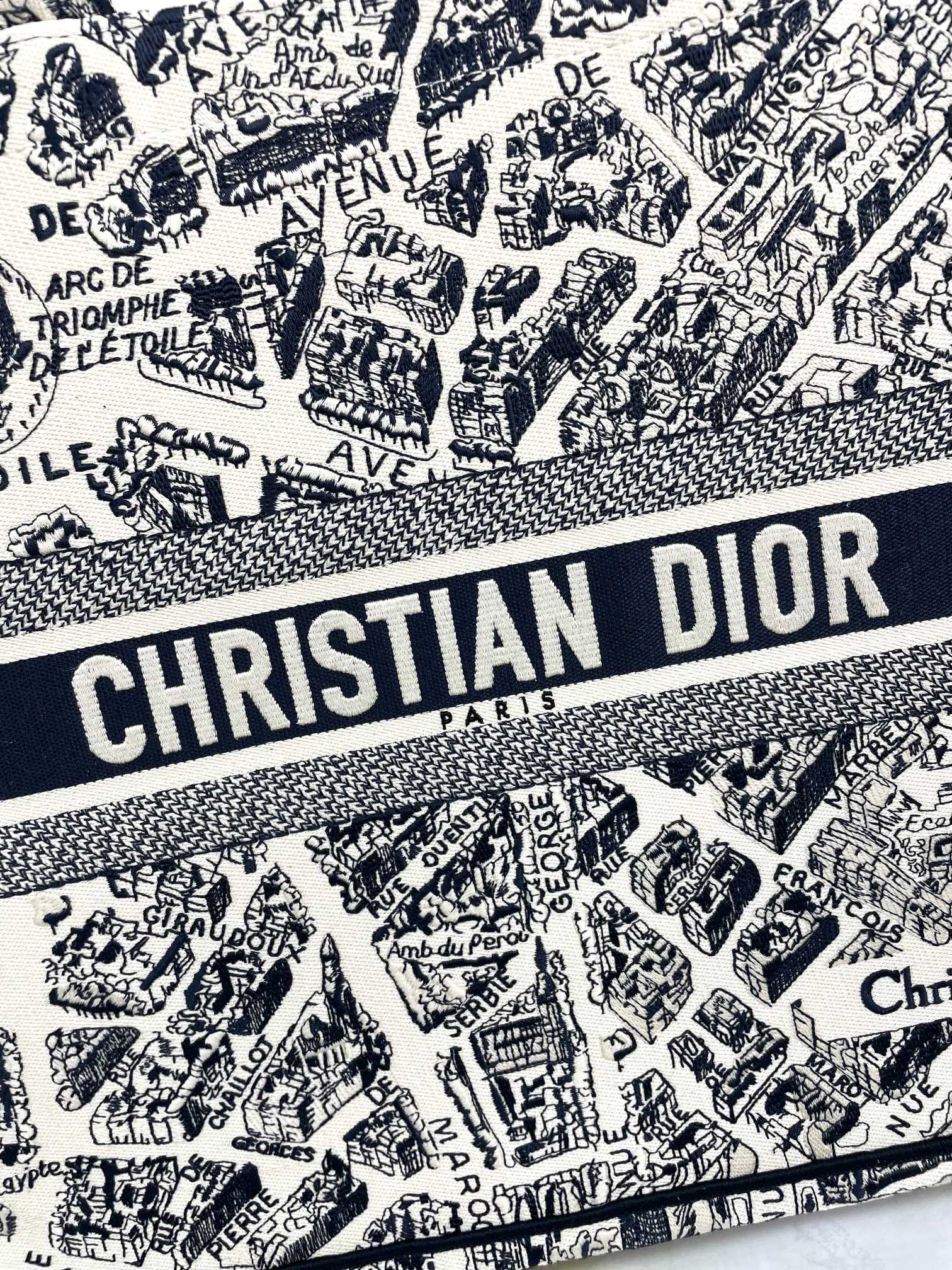 Dior Paris City Map Embroidered Canvas Tote Bag Large Travel Handbag