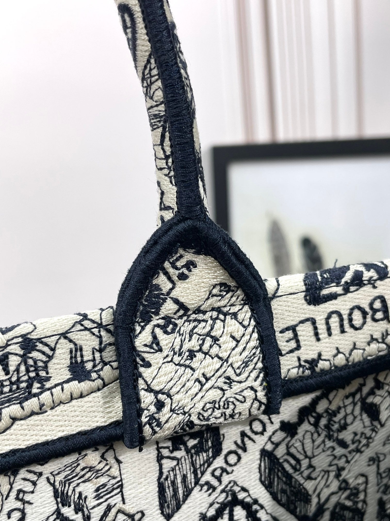 Dior Monochrome City Map Sketch Canvas Tote Handbag with Top Handles