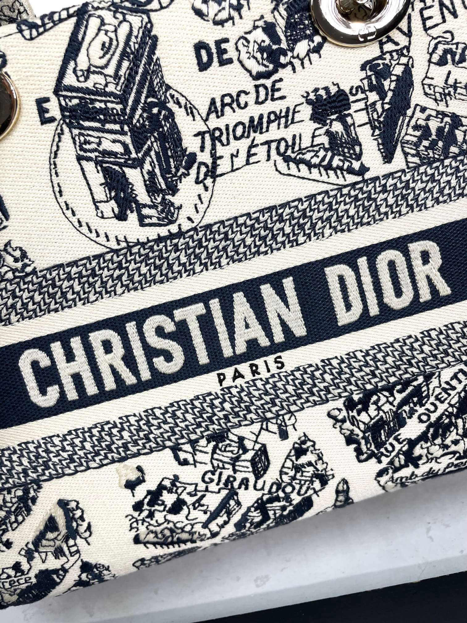 Dior Black and White Toile Print Canvas Top Handle Shoulder Bag