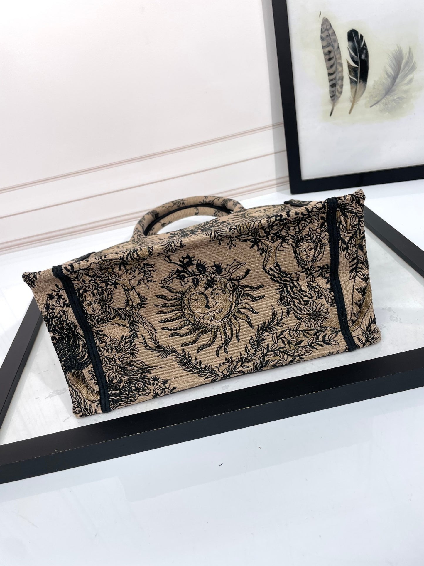 Dior Beige Vintage Celestial Sun Embroidered Canvas Tote Bag