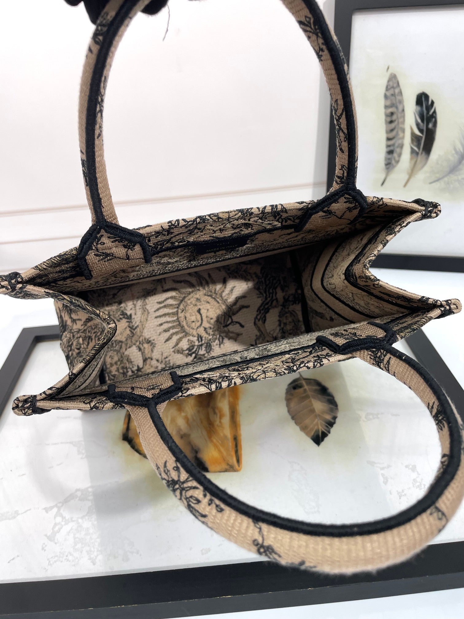Dior Beige Vintage Celestial Sun Embroidered Canvas Tote Bag