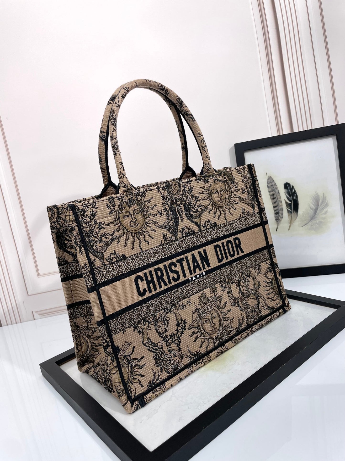 Dior Vintage Celestial Sun Print Canvas Tote Bag with Top Handles