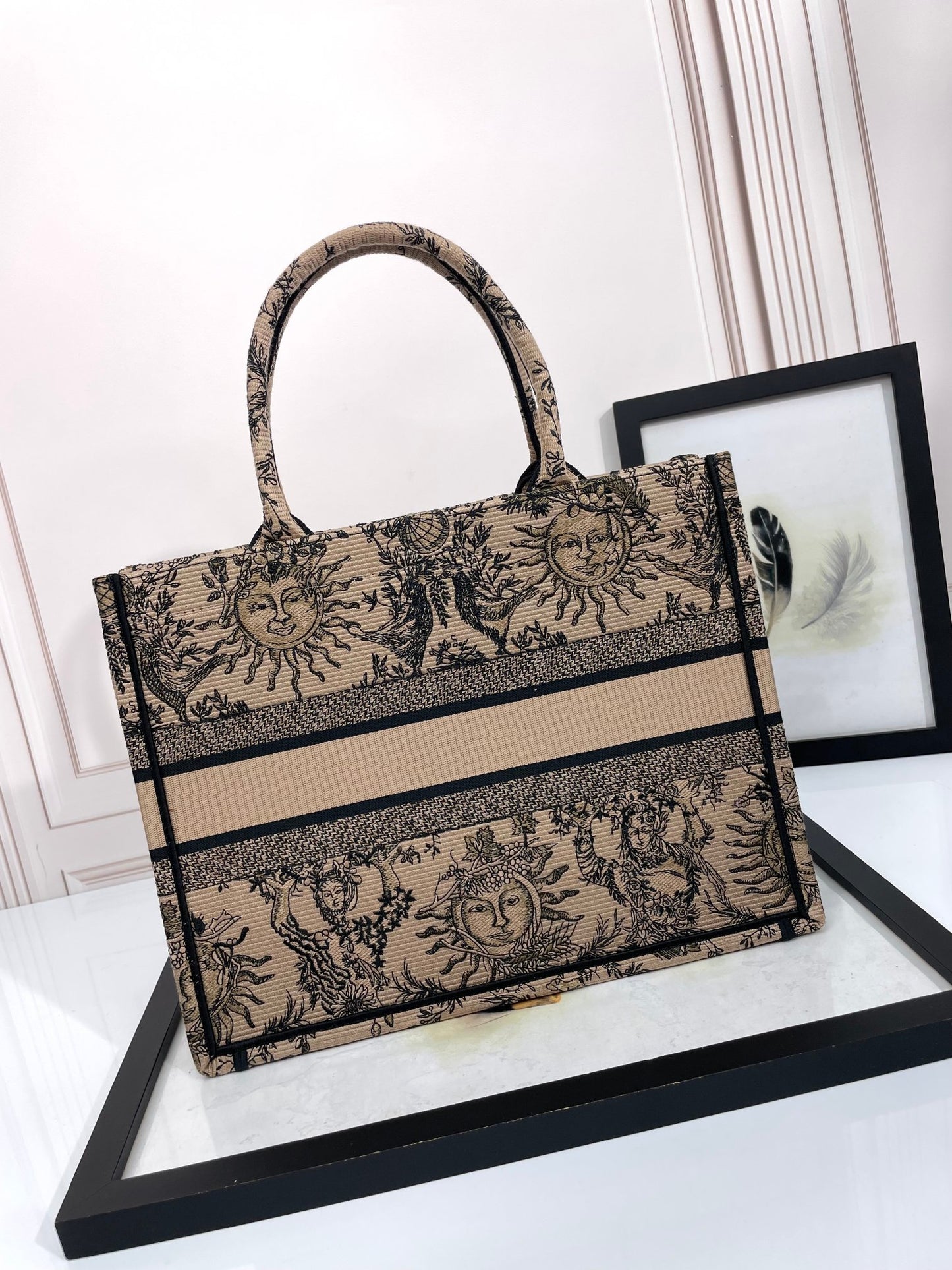 Dior Vintage Celestial Sun Print Canvas Tote Bag with Top Handles