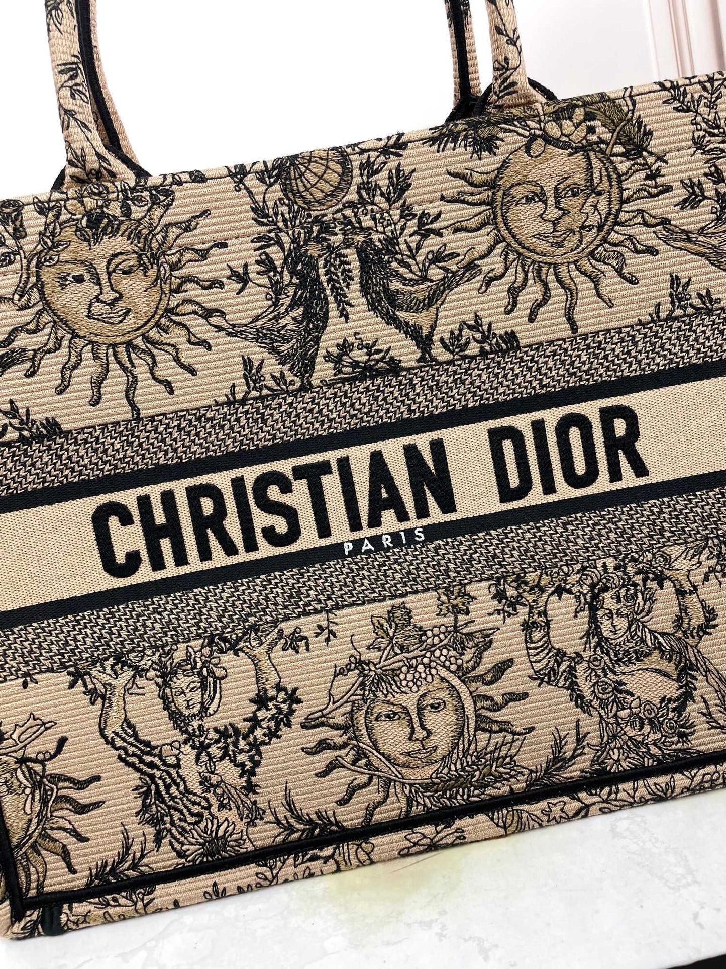 Dior Vintage Celestial Sun Embroidered Canvas Tote Handbag