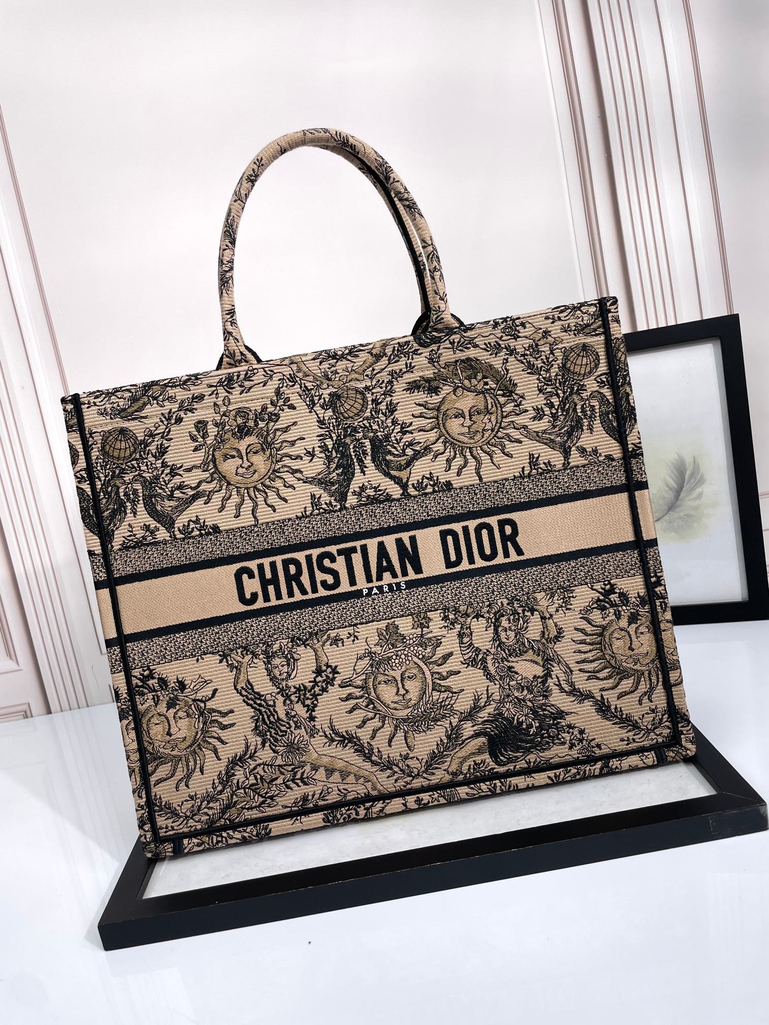Dior Vintage Celestial Sun Embroidered Canvas Tote Bag
