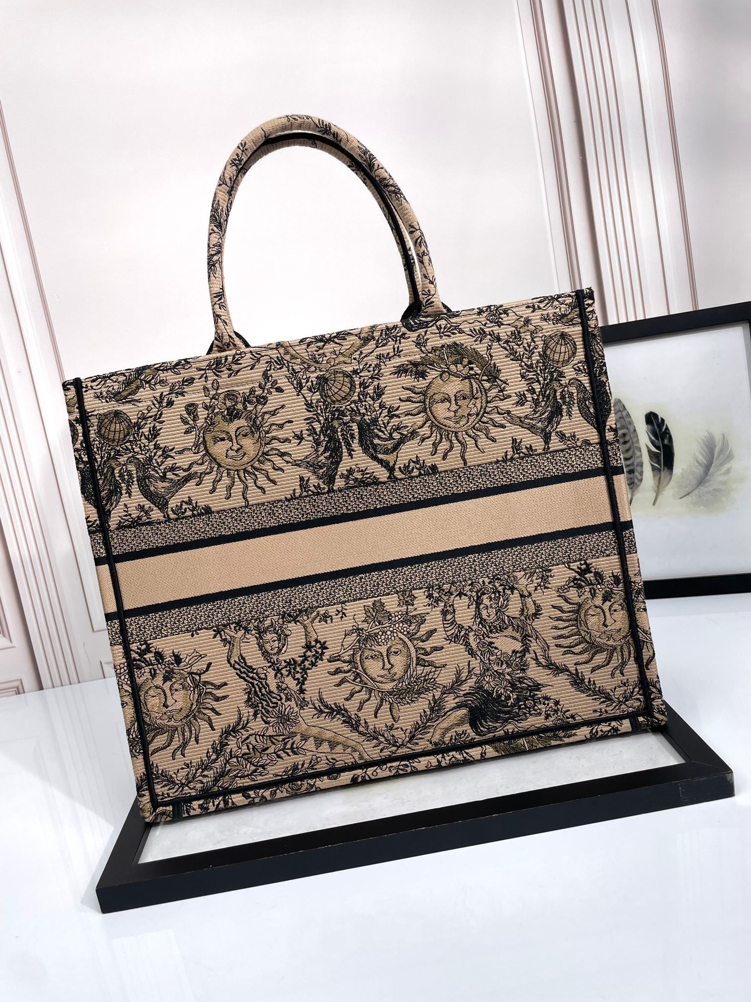 Dior Vintage Astrology Sun Motif Canvas Tote Bag Large Shoulder Purse