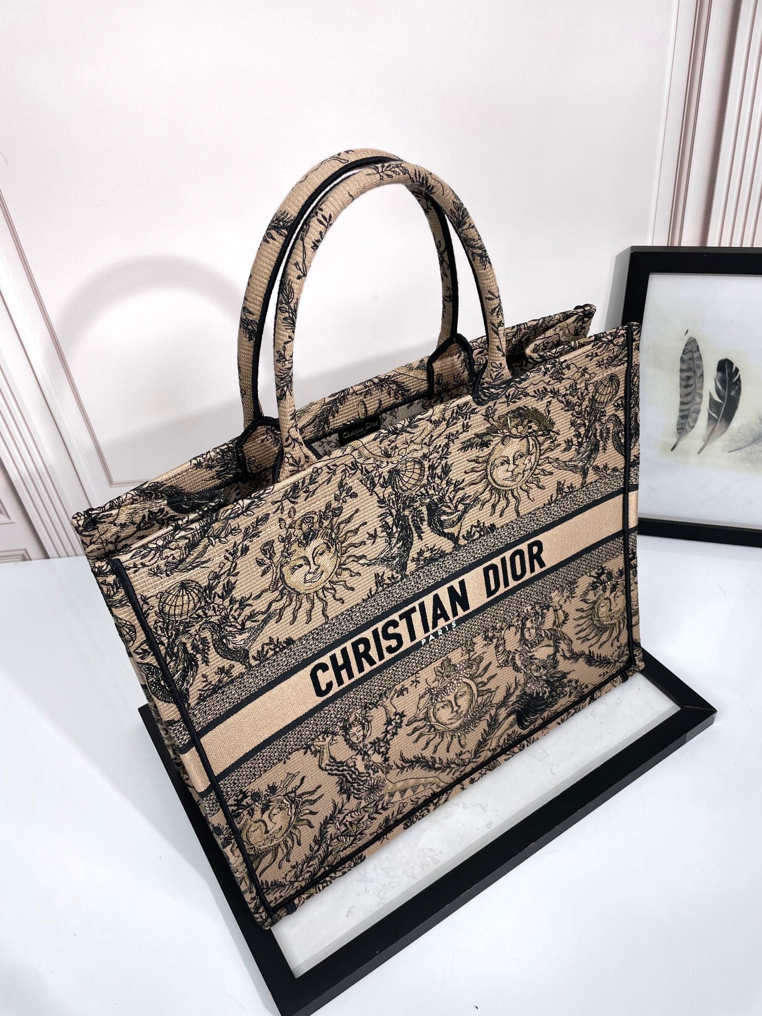 Dior Vintage Celestial Sun Embroidered Canvas Tote Bag
