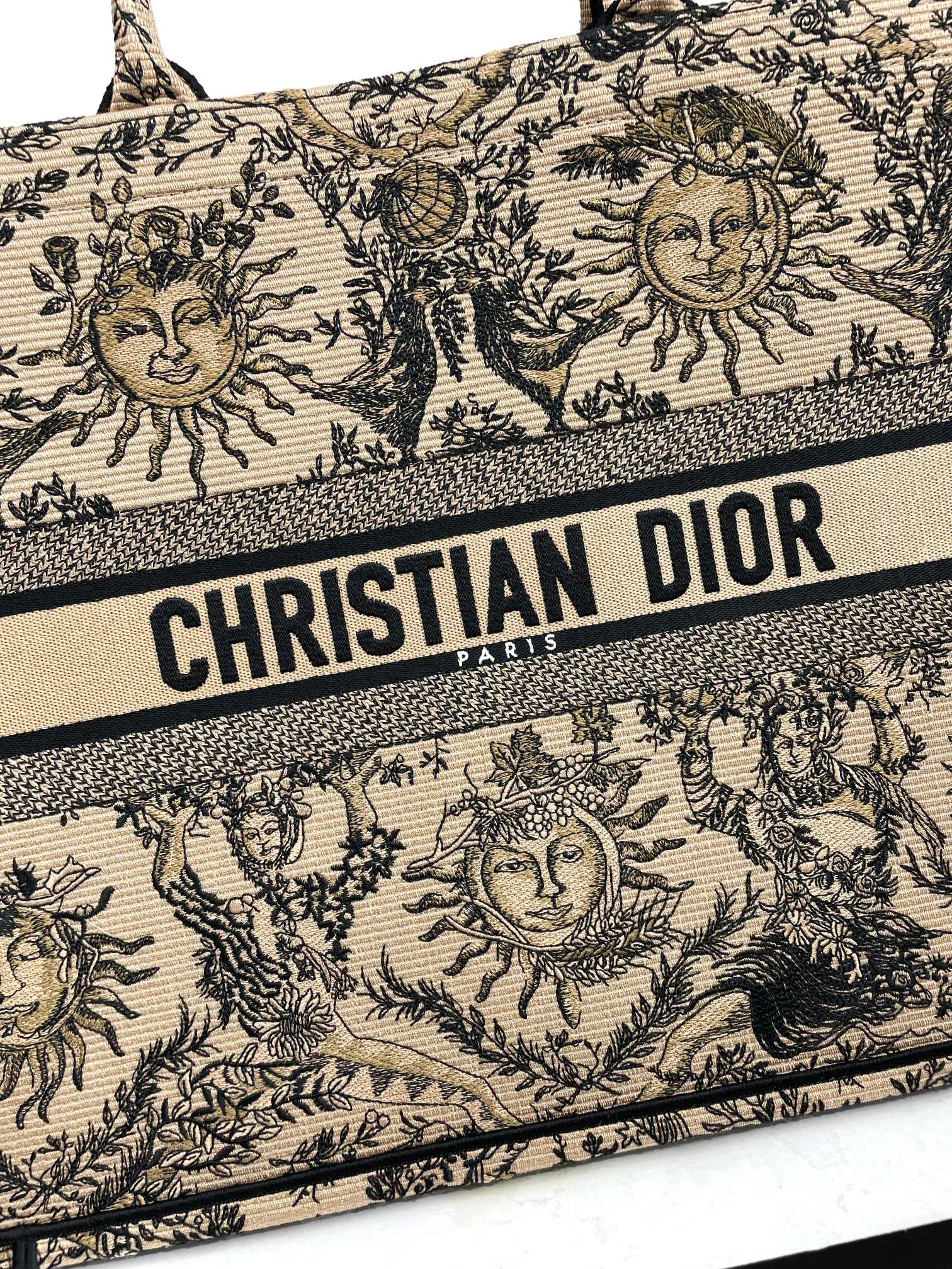Dior Vintage Astrology Sun Motif Canvas Tote Bag Large Shoulder Purse