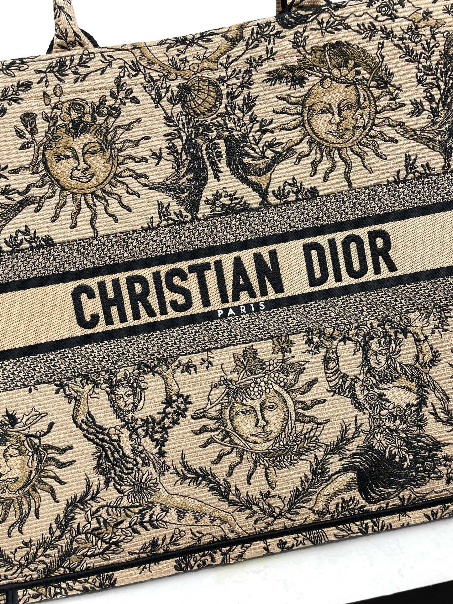 Dior Vintage Celestial Sun Embroidered Canvas Tote Bag