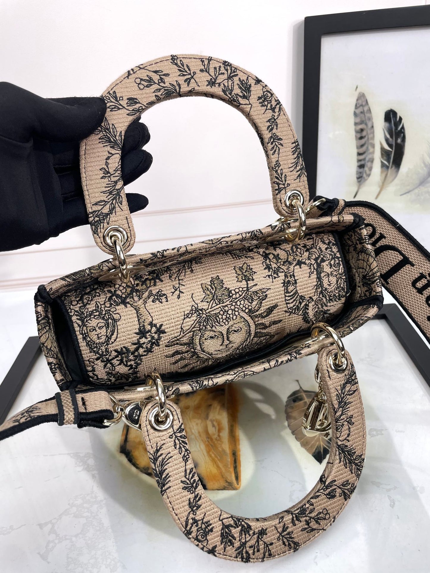 Dior Vintage Celestial Embroidered Canvas Top Handle Shoulder Bag