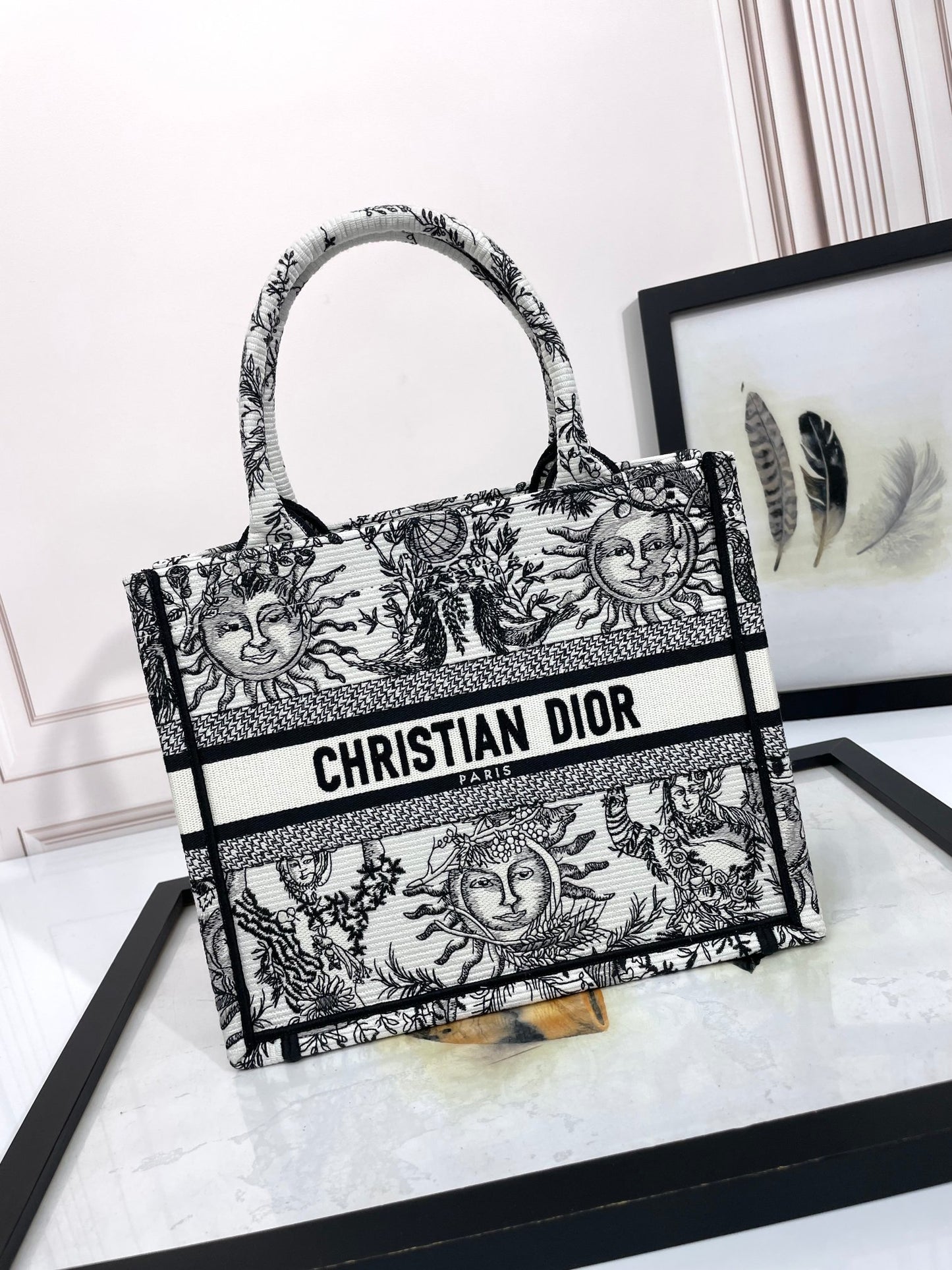Dior Celestial Sun Motif Canvas Tote Bag with Top Handles