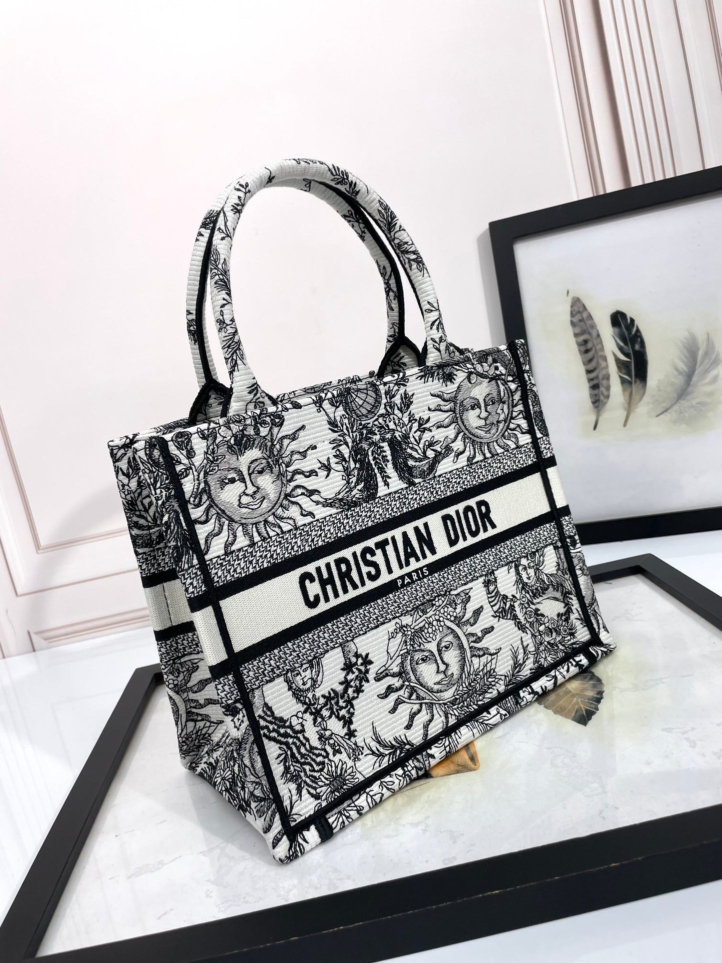 Dior Vintage Celestial Sun Pattern Canvas Top-Handle Tote Bag