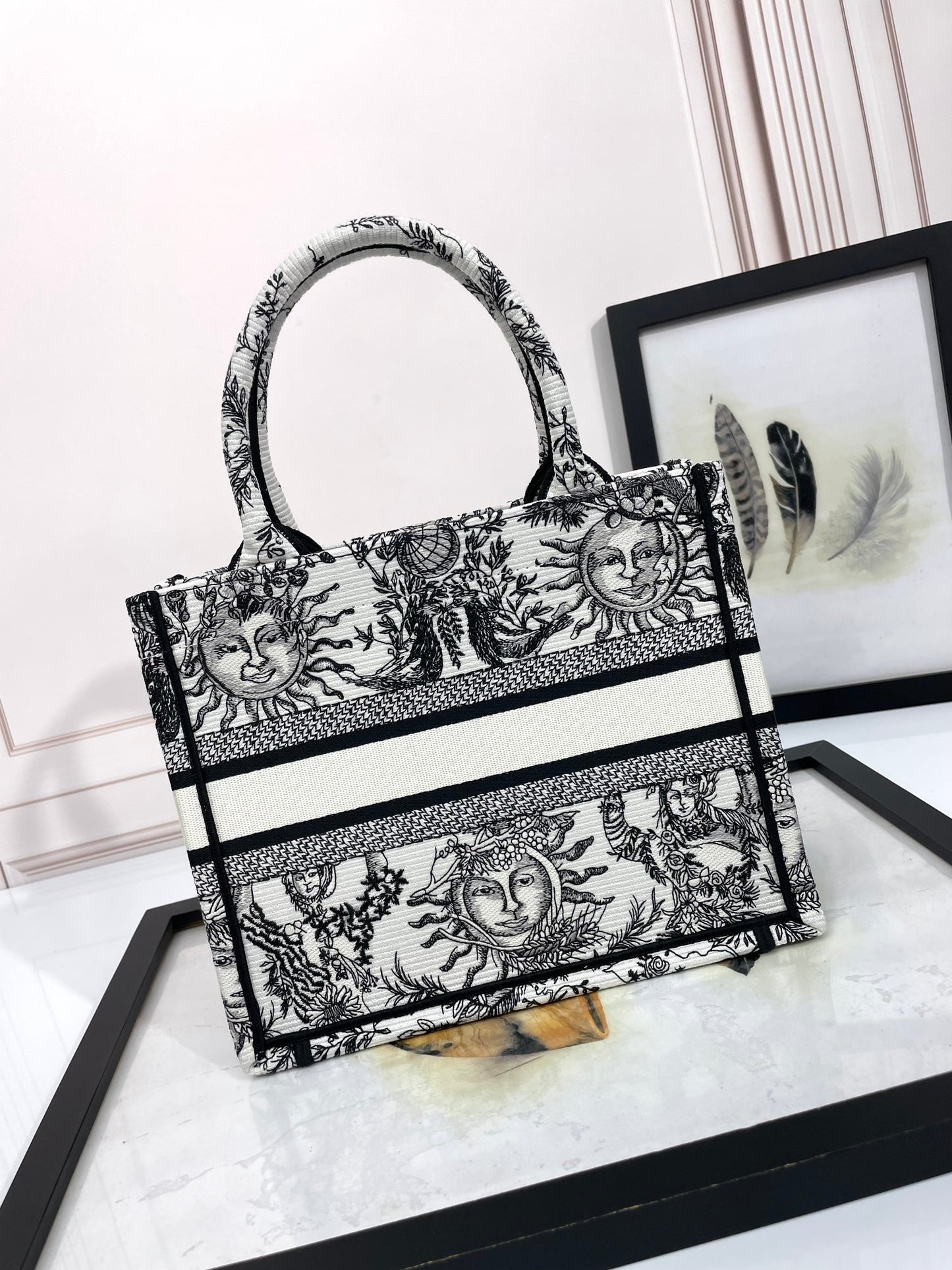 Dior Celestial Sun Motif Canvas Tote Bag with Top Handles