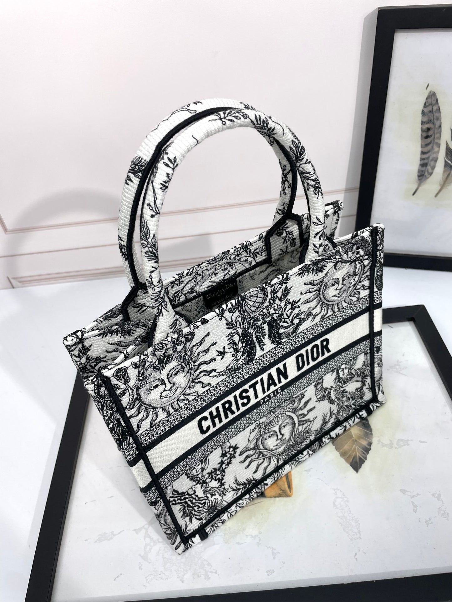 Christian Dior Book Tote Sun Print Canvas Handbag - Black & White