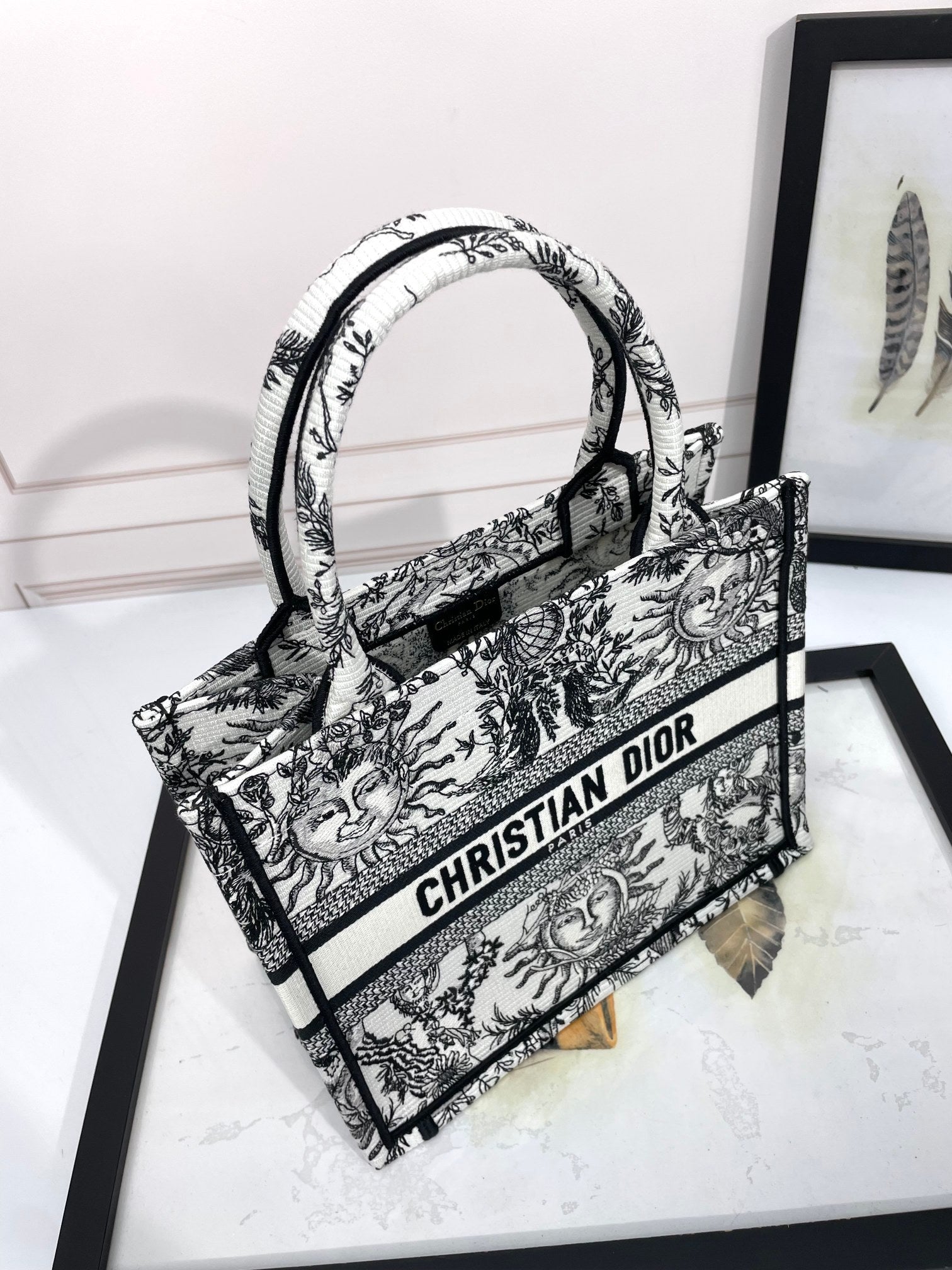 Dior Vintage Celestial Sun Pattern Canvas Top-Handle Tote Bag