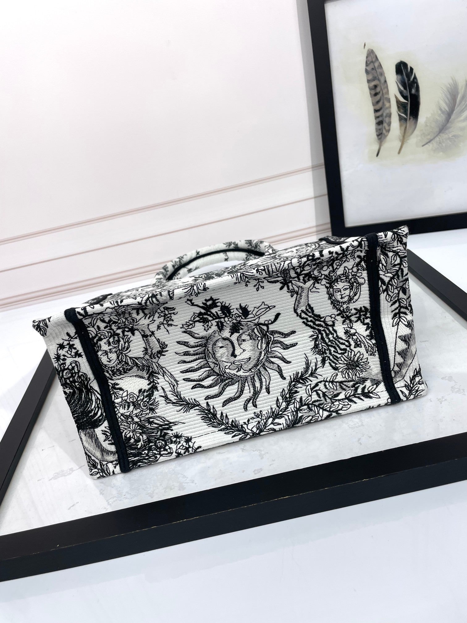 Dior Celestial Sun Motif Canvas Tote Bag with Top Handles