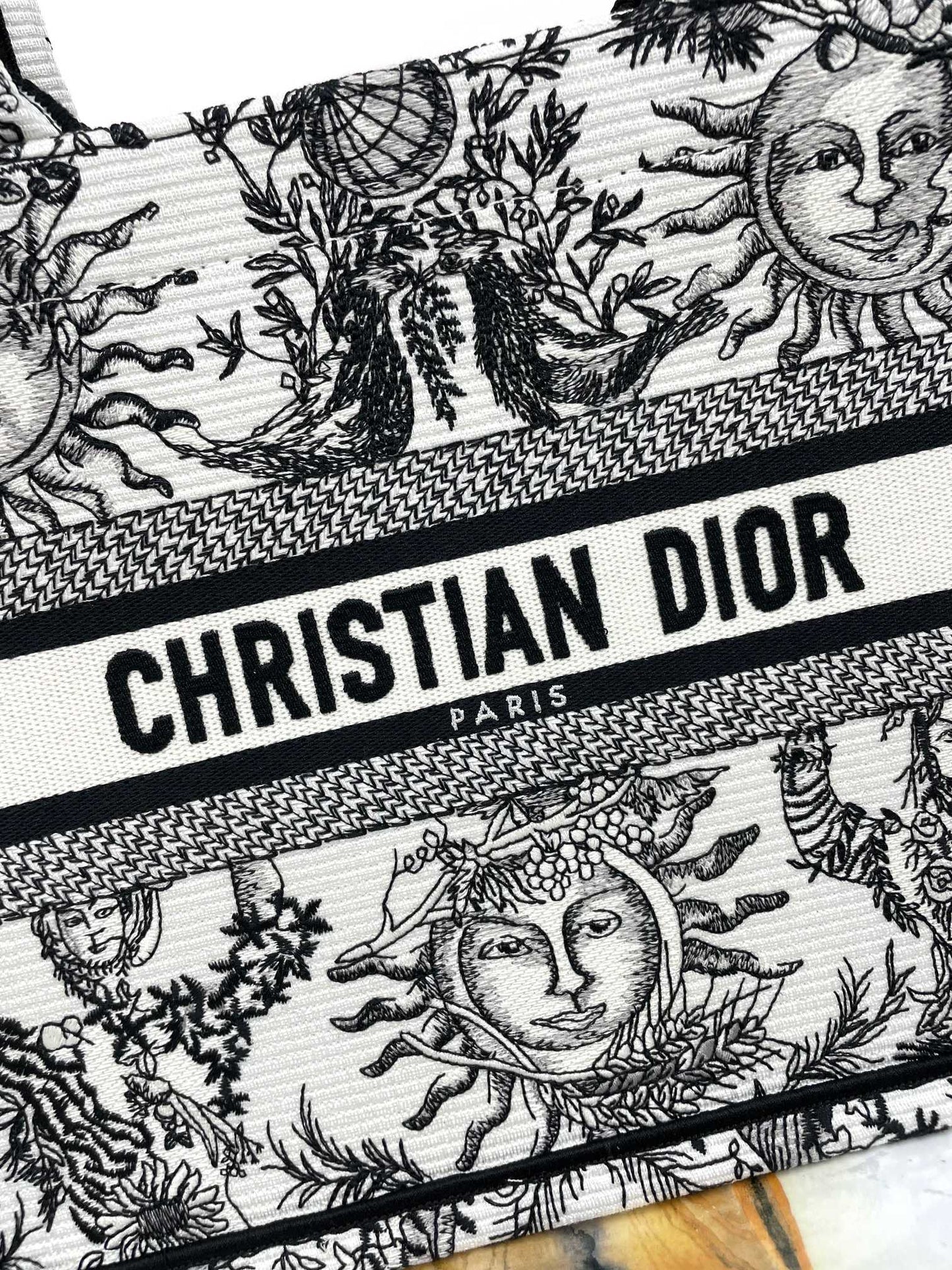 Dior Vintage Celestial Sun Pattern Canvas Top-Handle Tote Bag