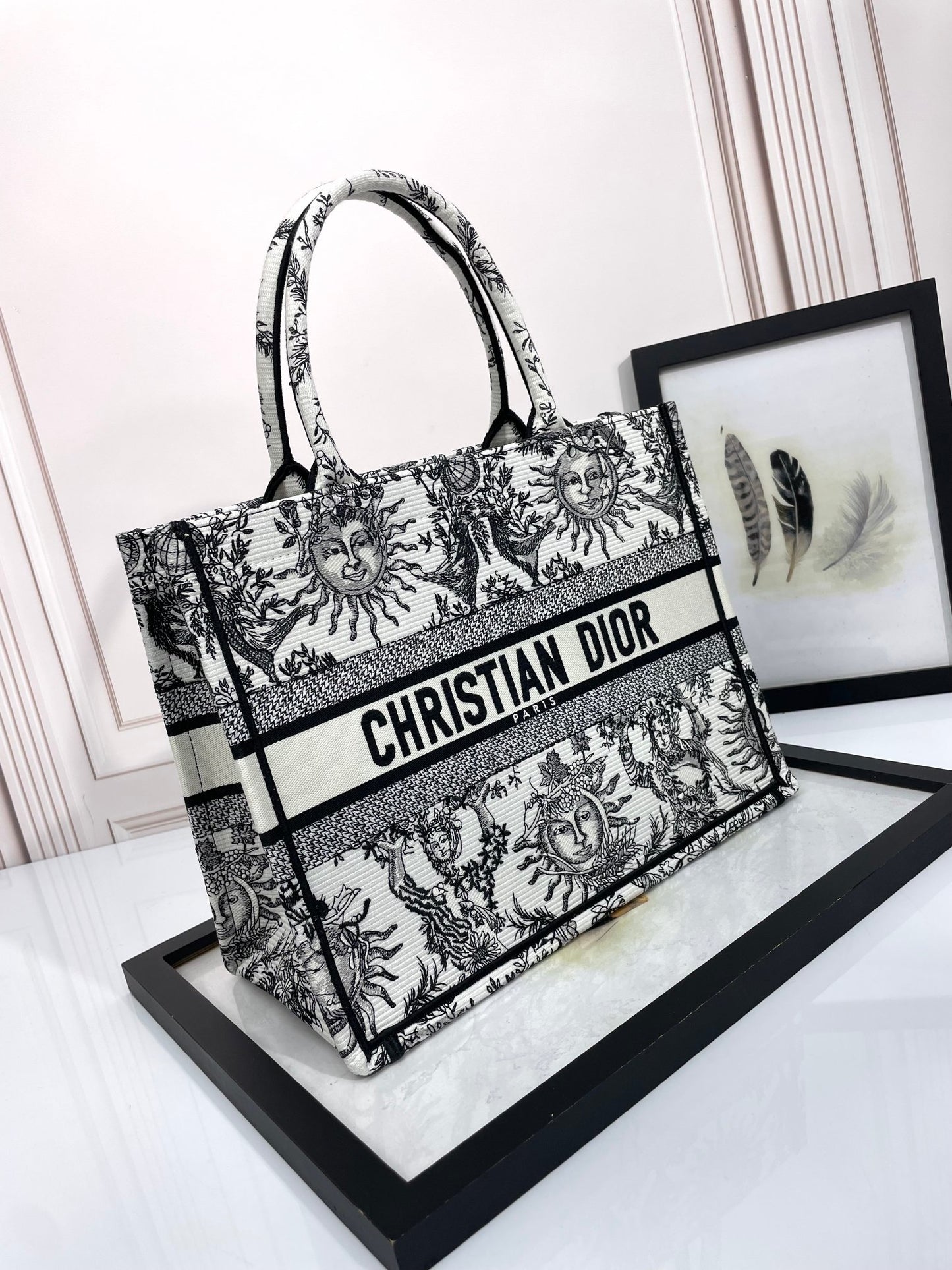 Dior Vintage Celestial Sun Print Embroidered Canvas Tote Bag