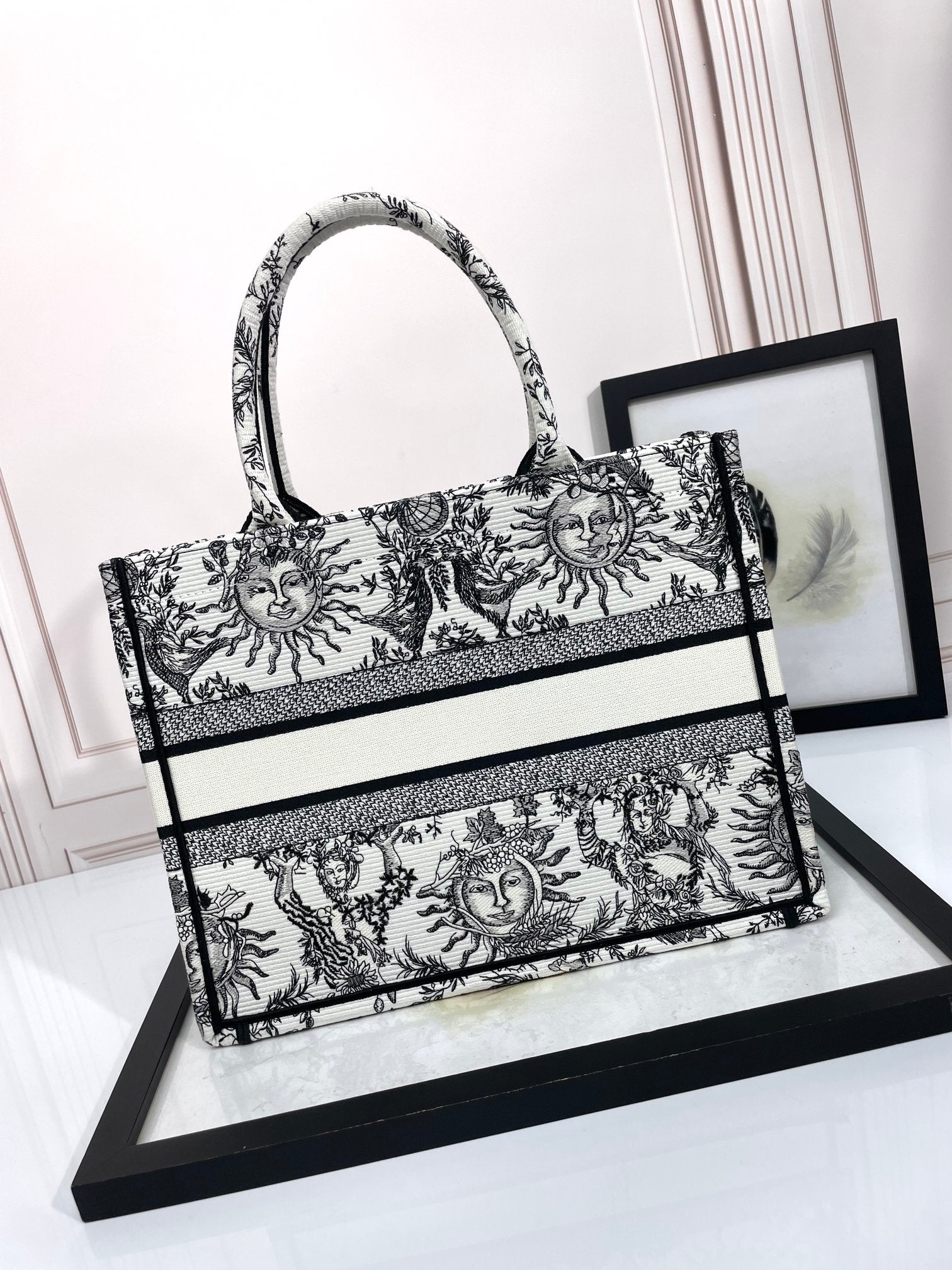 Dior Vintage Celestial Sun Print Embroidered Canvas Tote Bag