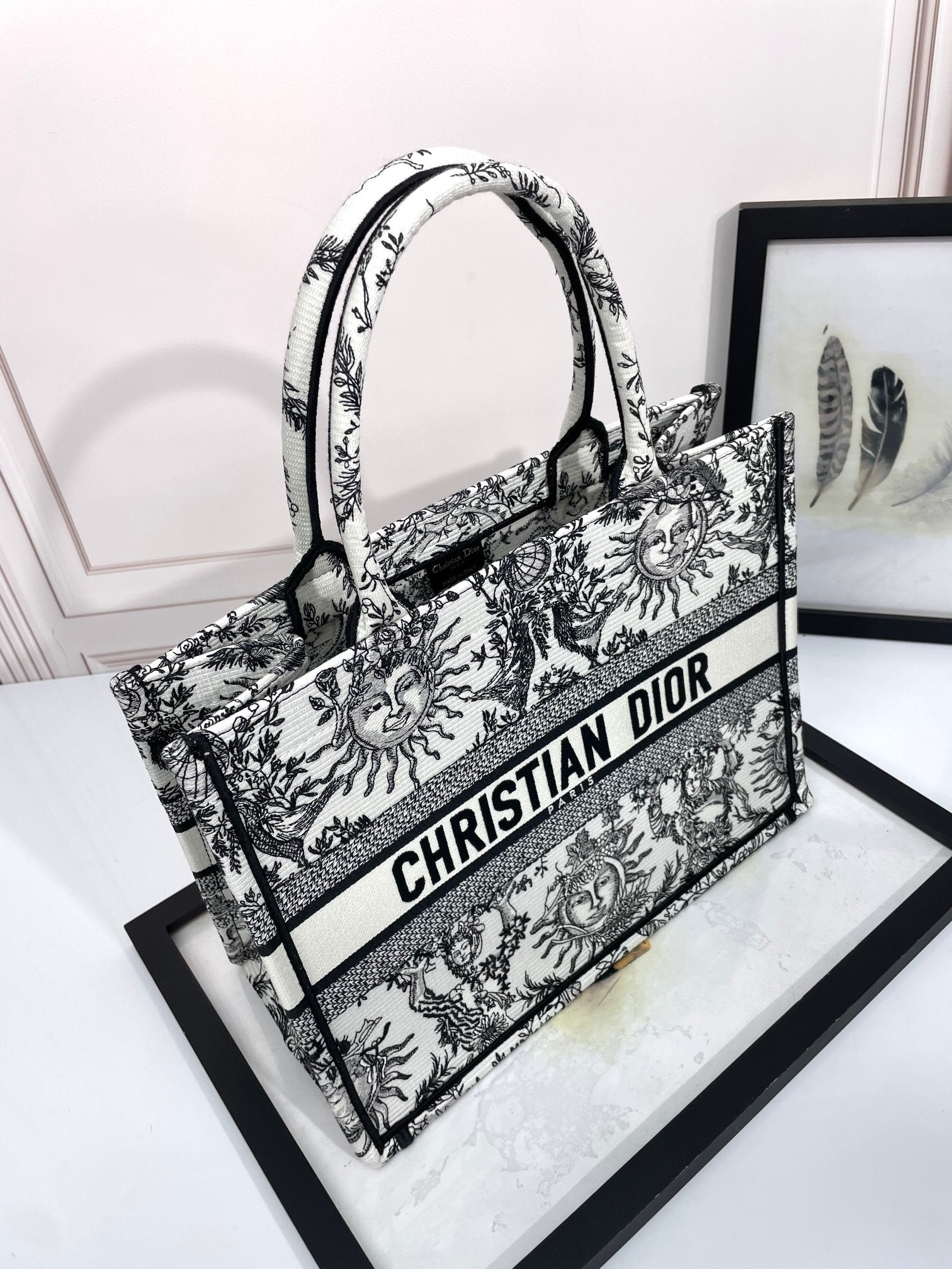 Dior Vintage Celestial Sun Print Embroidered Canvas Tote Bag