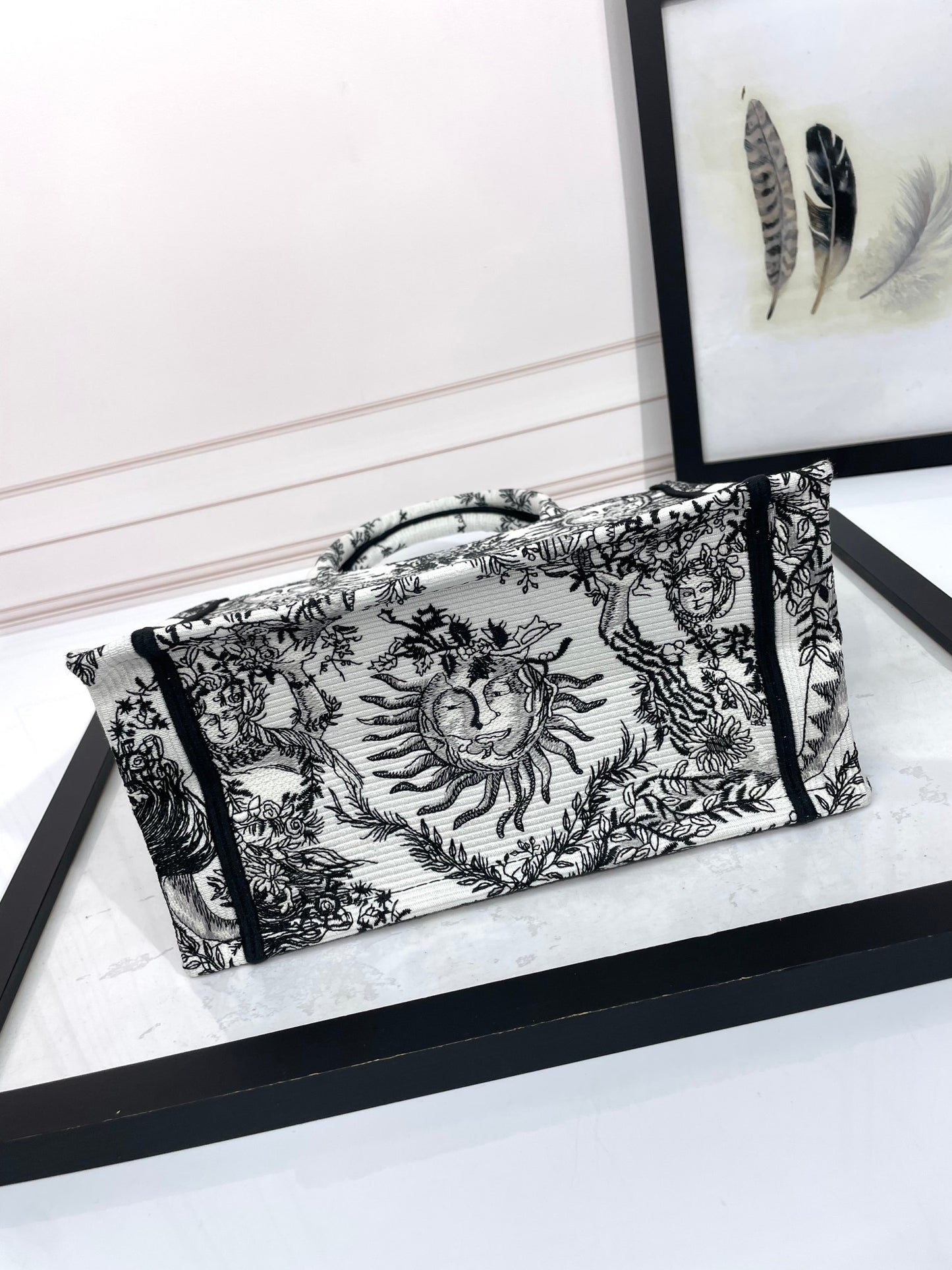Dior Black and White Celestial Sun Embroidered Canvas Tote Bag