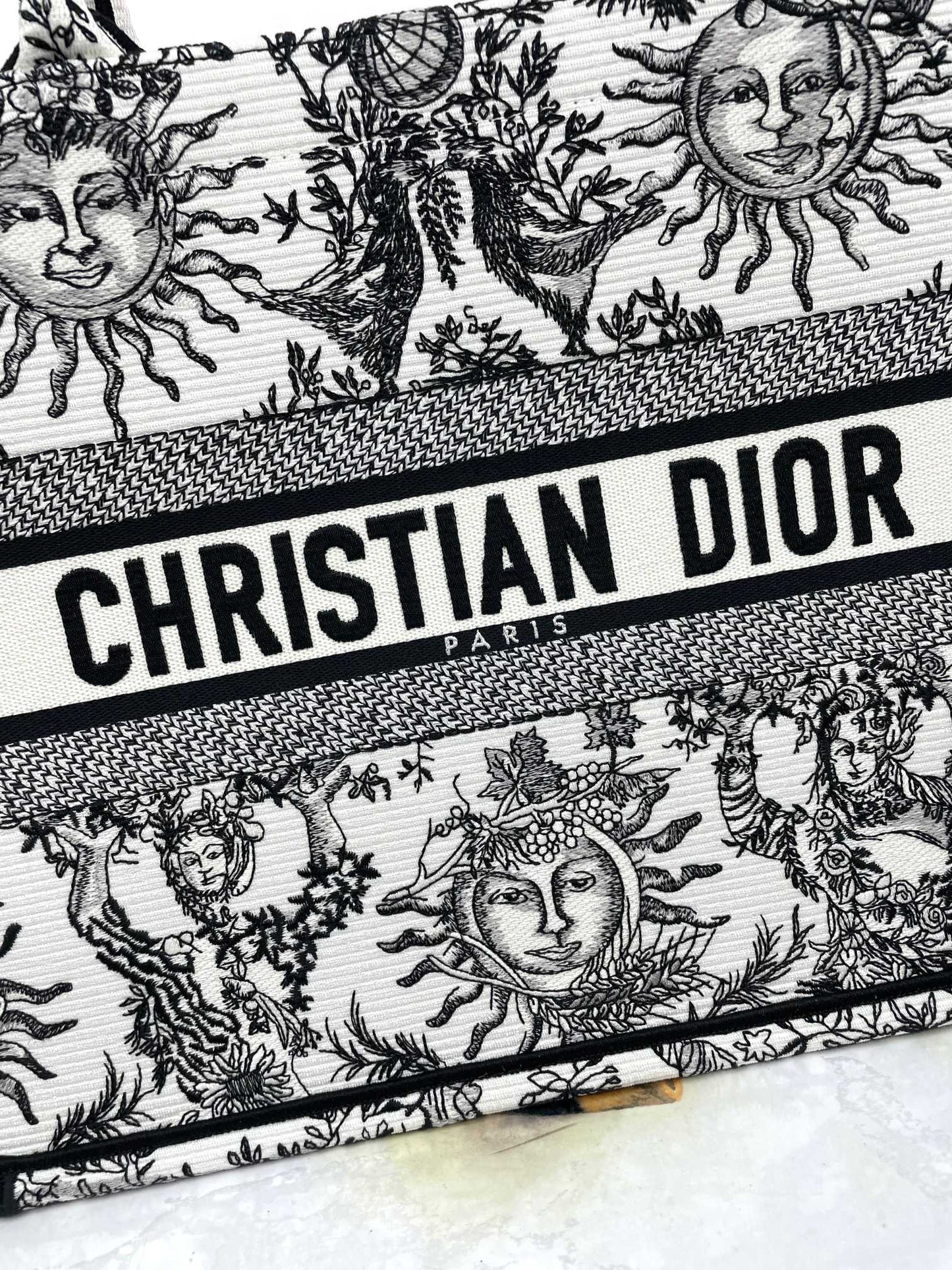 Dior Vintage Celestial Sun Print Embroidered Canvas Tote Bag