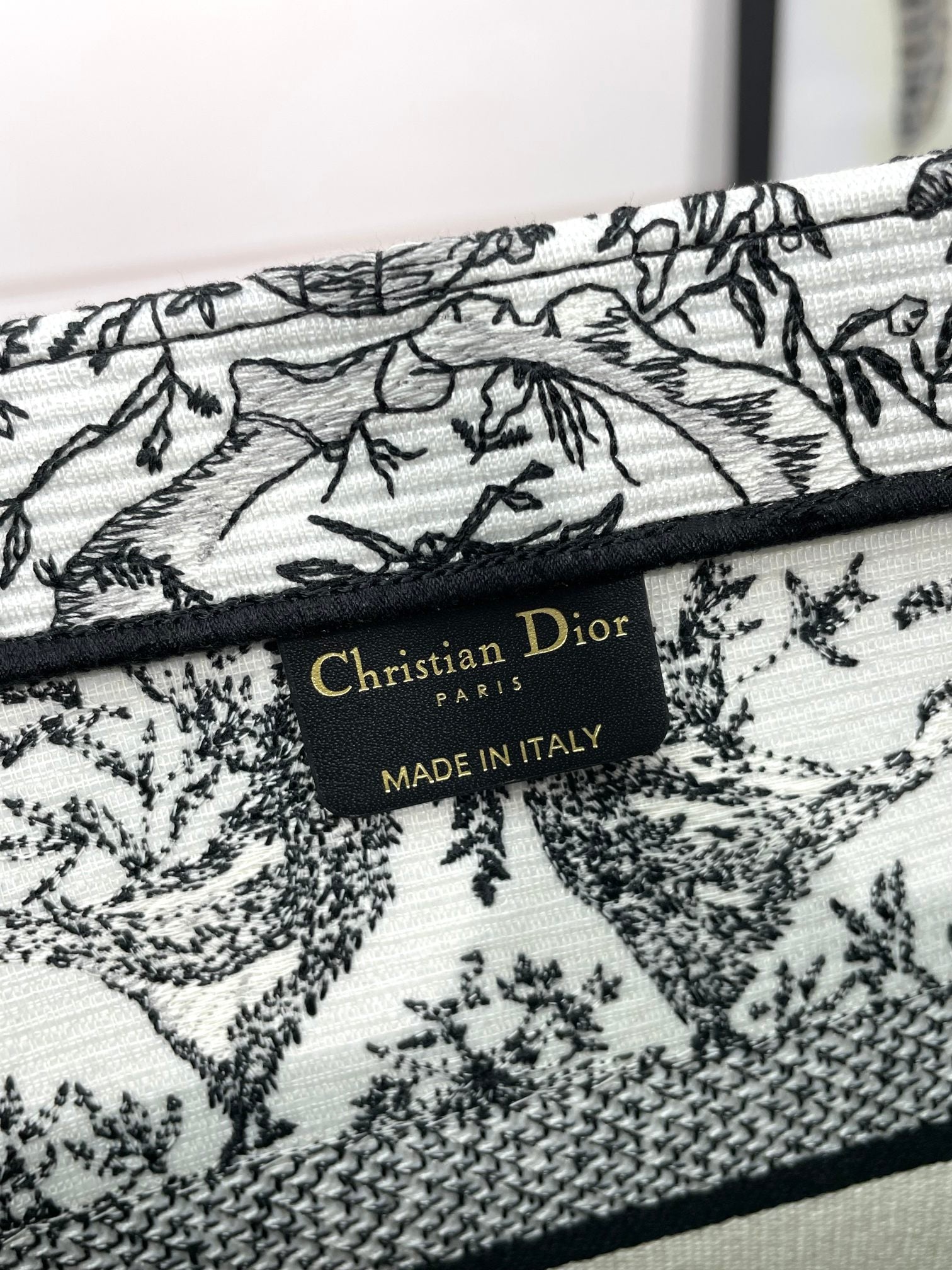 Dior Black and White Celestial Sun Embroidered Canvas Tote Bag