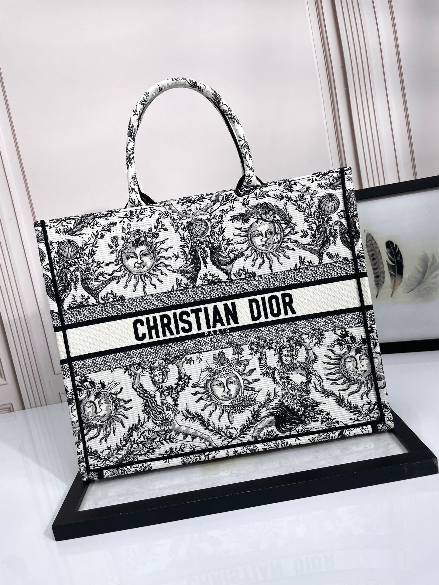 Dior Celestial Sun Embroidered Canvas Tote Bag Large Shoulder Handbag