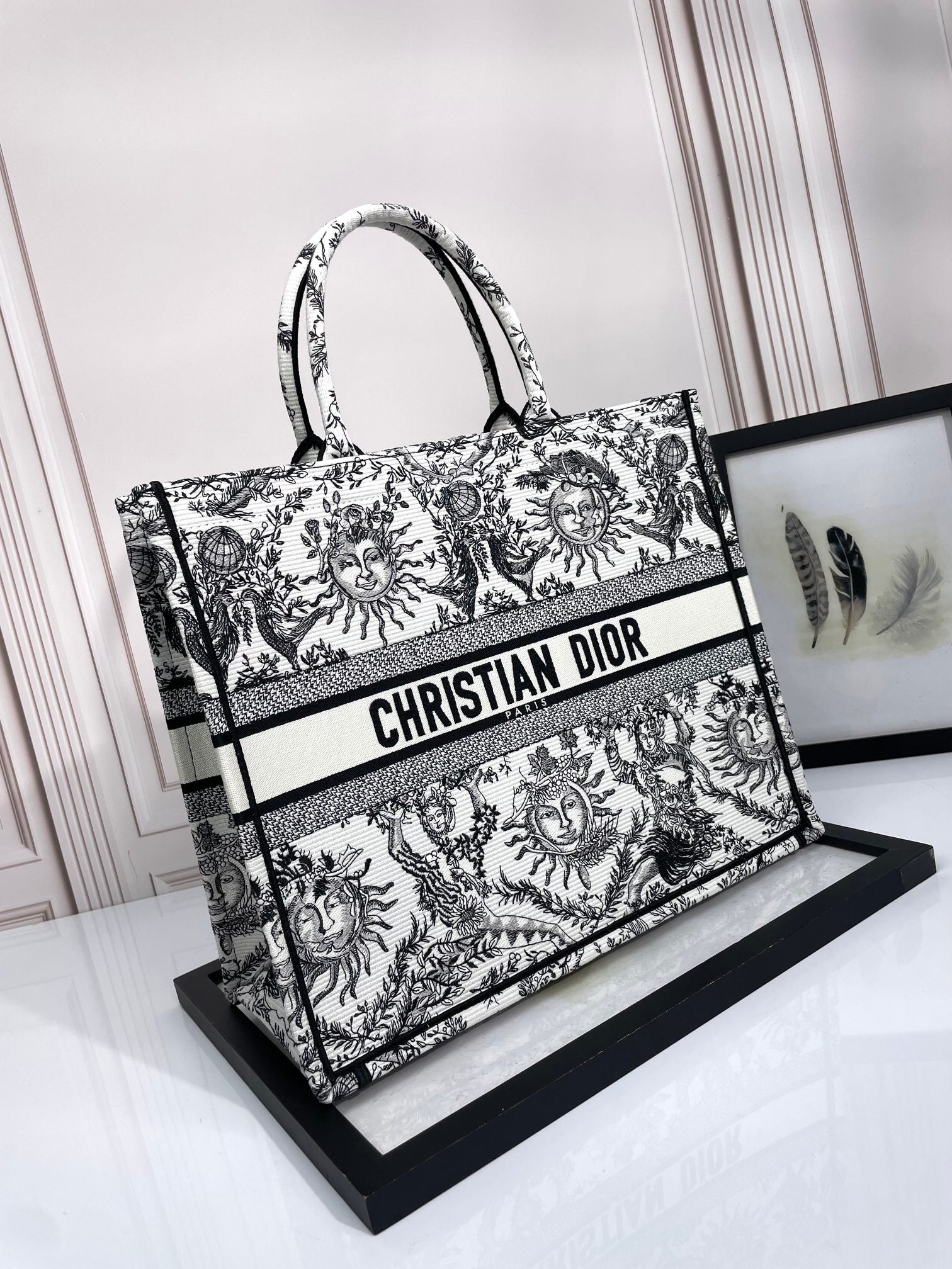 Dior Celestial Sun Embroidered Canvas Tote Bag Large Shoulder Handbag